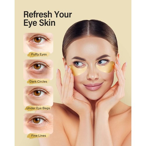 Komoko 30-Pairs 24K Gold Under Eye Patches, Skin Care, Golden Under Eye Mask Anti-Aging Collagen & Amino Acid, Eye Mask for Removing Dark Circles, Puffiness and Wrinkles, Refresh Your Under Eye Skin