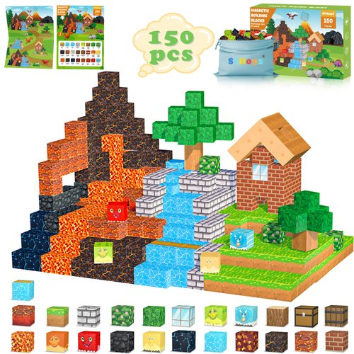 Stlloys 150PCS Magnetic Blocks Dinosaur Toys, STEM Magnetic Building Blocks Construction Toys for Kids Toddlers Boys Girls Ages 3 4 5 6 7 8 9 10 11 12 Christmas Birthday Gifts