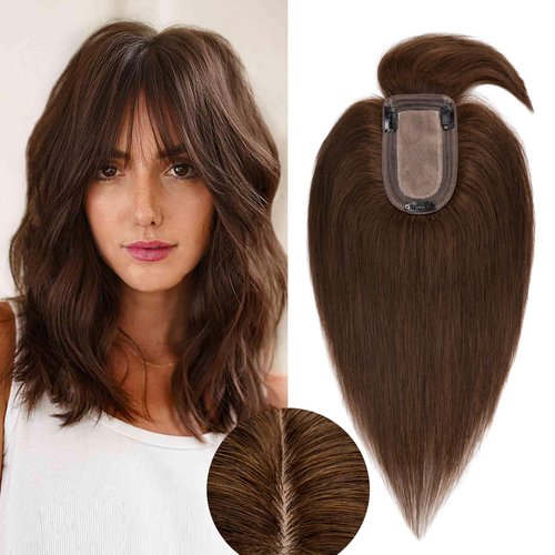 Rich Choices Hair Toppers for Women Real Human Hair 100% Human Hair Clip In Hair Topper With Bangs Remy Hair Topper With Thinning Hair 10 Inch Brown