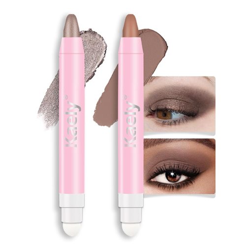 Kaely 2Pcs Cream Eye Shadow Brightener Sticks Set for Eyes Waterproof, Taupe Shimmer & Stone Matte Cream Eyeshadow Applicator Stick Long Lasting Pigmented Eye Makeup sombras en crema para ojos 19+22