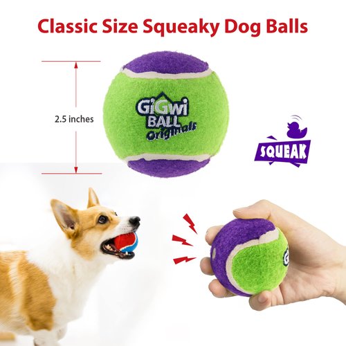 GiGwi Tennis Balls for Dogs, Squeaky Dog Tennis Balls for Exercise, High Bouncy Dog Balls Bright Colors 2.5 Inches, Interactive Funny Dog Toys for All Breeds of Dogs Indoor & Outdoor Dog Games, 5 Pack
