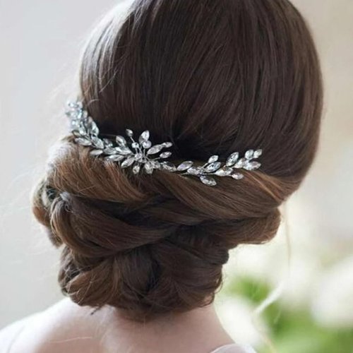 CASOLVX Bride Crystal Wedding Hair Comb Silver Bridal Hair Vine Rhinestone Hair Accessories for Women Bridal and Bridesmaid