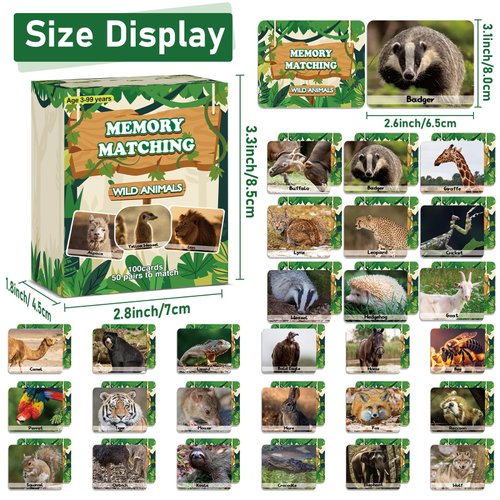 gisgfim 50 Pairs Memory Matching Game Wild Animals Concentration Memory Card Matching Games