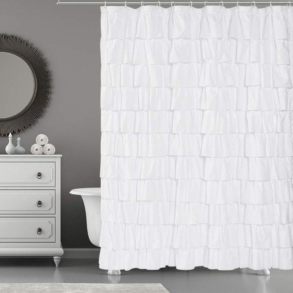 WestWeir Ruffle Shower Curtain,84-inches Extra Long,White Ruffled Bath Curtains for Bathroom,Fabric Farmhouse Decor,Soft Touch Decorative Cloth Texture,(L84xW72 inch,1 Panel)
