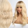 HAIRCUBE Long Wave Blonde Wigs With Bangs,Ombre Blonde Curly Wigs for Women Heat Resistant Synthetic Wigs