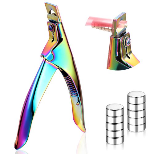 Professional Acrylic False Nail Clippers with Magnets, Nail Tip Cutter with Length Measurement Nail Manicure Tool Gift for Salon Home Nail Art Lover(Chameleon Color)