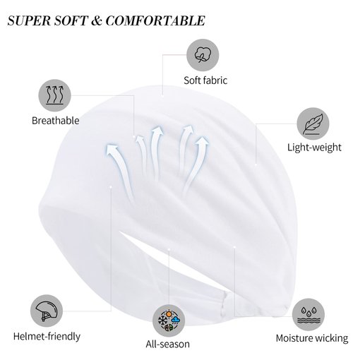 Wecoe Headbands, 6 Pack White Wide Elastic Headbands for Women - Fashion African Headbands For Wigs Head Wrap Knotted Headbands Sports Running Workout Yoga Hair Accessories