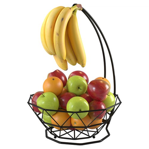 CuttleLab Fruit Basket with Banana Hanger, Fruit Bowl with Banana Holder, Fruit Bowl for Kitchen Counter used as Bread Basket, Vegetable Basket, Fruit Stand or Egg Holder with Banana Tree