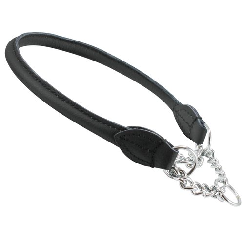 Rolled Genuine Leather Martingale Dog Collar Choker Black 7 Sizes (#6 - Neck Circumf.15.5"-17.5")