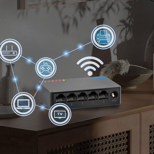 TEROW Ethernet Switch,5 Port Gigabit Unmanaged Network Switch, Portable Switch | Plug & Play | Fanless Housing, Black