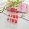 Square Press on Nails Short Fake Nails with Floral Designs Orange Nails Press ons Glossy Glue on Nails Summer Fall Acrylic Nails Full Cover Artificial Stick on Nails for Women 24Pcs