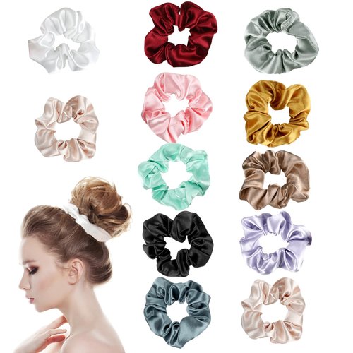 Silk Hair Scrunchies, Slik Scrunchies for Women, Slik Hair Ties for Girls Silk Elastic Bands Ponytail Holders Soft Hair Accessories
