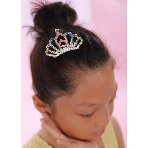 JWICOS Girls Mini Comb Small Rhinestone Comb Mini Crystal Hair Comb Headpiece Flowers Girls Comb Headband for Birthday Party Halloween Christmas (Multi-colored)