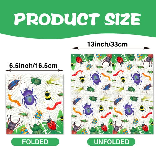 40Pcs Bug Party Napkins Bugs Theme Party Paper Napkins Insect Disposable Party Napkins Set Ladybug Dragonfly Paper Luncheon Napkins Bug Theme Party Supplies Insect Dessert Napkins