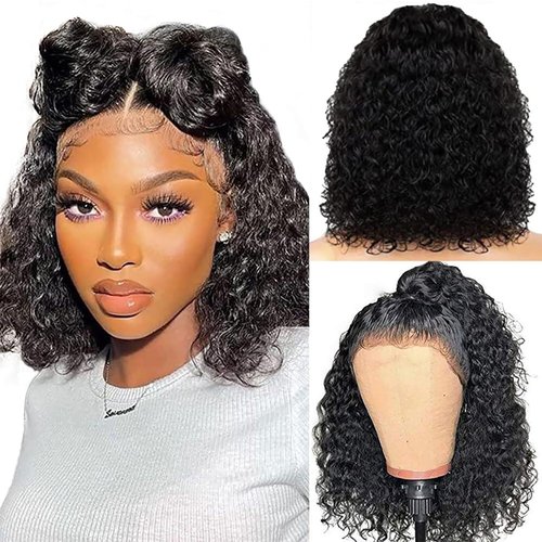 Bob Wig Human Hair 13x4 Hd Transparent Lace Front Wigs Human Hair Pre Plucked 180 Density Deep Wave Lace Front Wigs Human Hair Pre Plucked Brazilian Virgin Human Hair for Women Natural Black 12 Inch