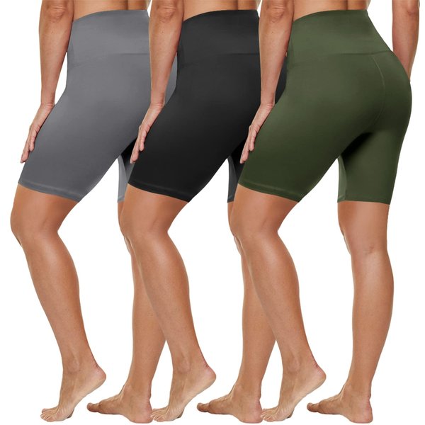 HLTPRO 3 Pack Plus Size Biker Shorts for Women (L-4XL)- 8"/5" High Waist Tummy Control Shorts for Workout, Yoga, Running