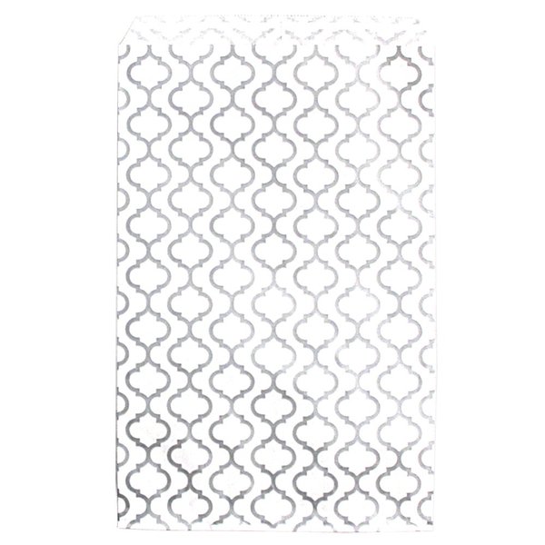 200 pcs Shimmering Silver Trellis Pattern Paper Merchandise Gift Bags Shopping Sales Tote Bags 6"x9" - Caddy Bay Collection