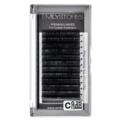 EMILYSTORES Eyelash Extensions 0.25mm Thickness C Curl 13mm Length For Lash Extensions Volume Individual Semi-Dull Black Eyelashes(0.25,C,13mm)
