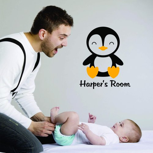 Penguin Penguins Kids Boys Girls Room Decor Animals Childrens Wall Decal - Custom Monogram Vinyl Wall Art - Personalized Name Vinyl Lettering - Size 20x20 Inches