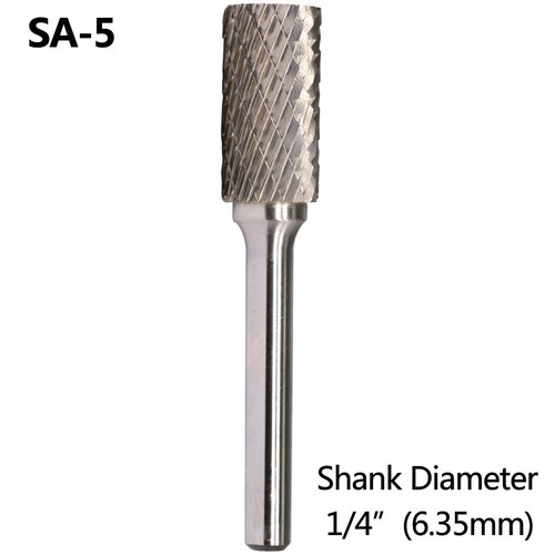 SA-5 Tungsten Carbide Burr Rotary File Cylindrical Shape Double Cut for Die Grinder Drill Bits 1/4'' Inch Diameter of Shank and 1/2'' Inch Diameter of Cutter 1'' Inch Cutter Length