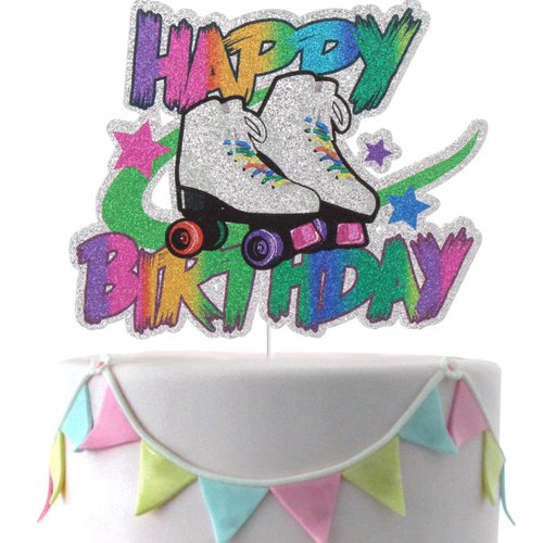 Roller Skate Happy Birthday Cake Topper Colorful Rolling Retro girl club Hip Hop Theme Party Cake Decoration Supplies for Girls