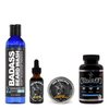 Badass Beard Care Growth Kit for Men Consists of Beard Oil, Balm or Wax, Beard Wash & The Bearded Mans Multivitamin - Natural Ingredients & Keeps Beard Full, Soft and Healthy