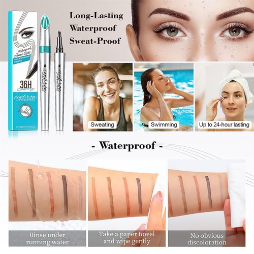 3D Waterproof Microblading Eyebrow Pen 4 Fork Tip Tattoo Pencil, Long-Lasting Brow Microfilling Eyebrow Pen, Easy to Use Microblade Eyebrow Pencil Eyebrow Brush (Dark Gray)