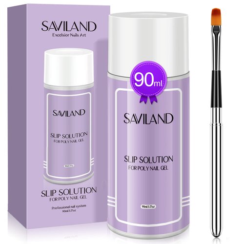 Saviland 90ml Slip Solution for Poly Gel Nails with Nail Brush Anti-stick Liquid Gel Solution Kit for Beginners Nail Extension Gel for Easy DIY Poly Gel Nail Art