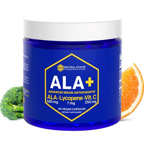 NATURAL STACKS ALA+ Alpha Lipoic Acid 600mg w/Lycopene and Vitamin C - Supplement for Immunity & Cellular Function - Supplement for Brain Health