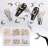 WEILUSI Gold Moon Nail Charms Kit 3D Alloy Nail Art Rhinestones Mixed Sparkle AB Crystal Rhinestones Pearl Nail Charm Jewelry Moon Nail Studs Manicure Accessories for Women Nails Decoration DIY Craft