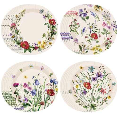 Sunnyray 80 Pcs Wild Floral Party Plates 7 in Wildflower Disposable Dessert Dinner Paper Plates Dinnerware Decor Wedding Plates for Garden Birthday Tea Party Baby Shower Supplies(Classic Style)