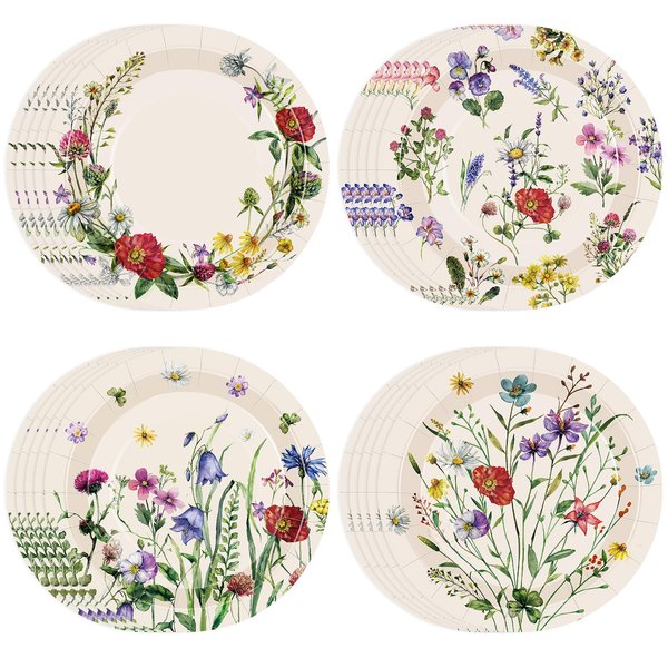 Sunnyray 80 Pcs Wild Floral Party Plates 7 in Wildflower Disposable Dessert Dinner Paper Plates Dinnerware Decor Wedding Plates for Garden Birthday Tea Party Baby Shower Supplies(Classic Style)