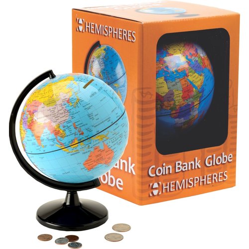 Waypoint Geographic Coin Bank Globe, 6” Coin Storage World Globe, Easy-to-Use Min Globe for Kids, Perfect for Desk, Classroom, and Small Office Décor