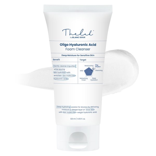 Blanc Doux Oligo Hyaluronic Acid Facial Daily Gentle Deep Foam Cleanser 4.05 Oz Sub-Acidic pH Soft Finish Hydrating Plant-Based Calming Face Wash Acne-Prone Dry Sensitive Skin VEGAN Korean Skincare