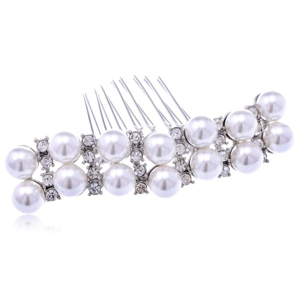 Alilang Silvery Tone Crystal Rhinestone Simulated Pearl Bar Bridal Hair Comb