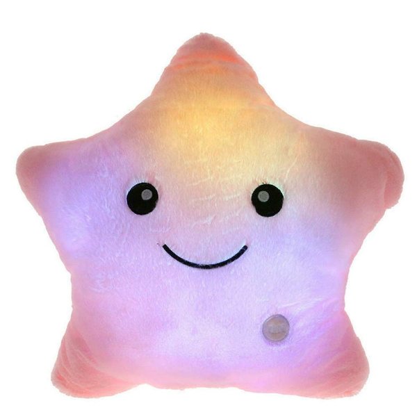 elfishgo Creative Twinkle Glowing Stars Shape Plush Throw Pillow, LED Night Light Pillow Cushions Stuffed Toys Gifts for Kids, Christmas (Pink)