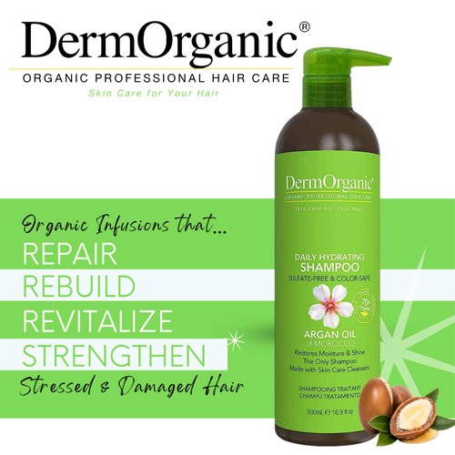 DermOrganic Argan Oil Daily Hydrating Hair Care-Sulfate Free & Color Safe-SHAMPOO 16.9 oz