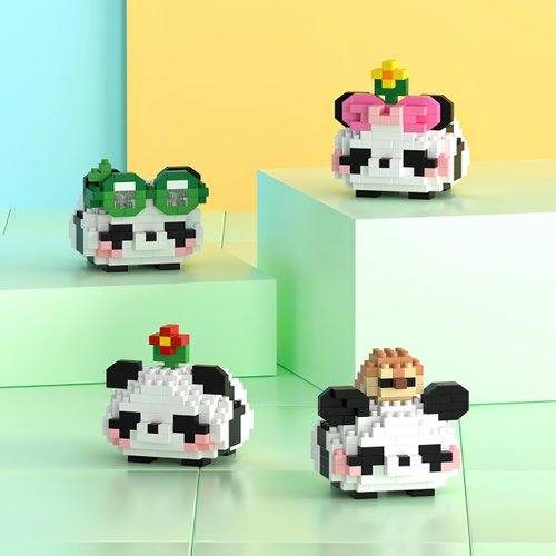 Fzjjyana Cute Panda Building Blocks (Set of 4) Panda Mini Building Block Sets are All Individually Packaged Adult Building Block Toys Children's Panda Gifts
