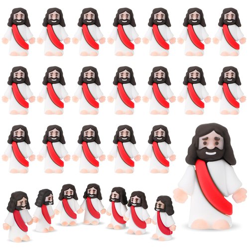 Bememo 25 Pcs Little Jesus Figures Original Design Mini Rubber Jesus Toys to Hide and Seek Religi...