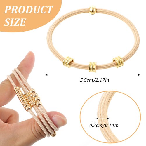 PEOVLVN 5 Pcs Hair Tie Bracelets for Women, Boho Hair Ties No Damage Elastic Hair Ties Cute Bracelet Hair Ties with Bead Ponytail Holders Hair Bands for Women Girls Hair Accessories (Beige)