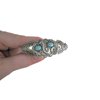 Small blue stone silver tone metal flower western hair clip barrette thin hair