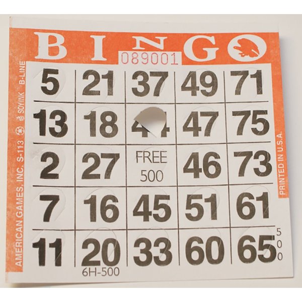 American Games Pushout Bingo Cards (500 ct)-Select Color Below (Orange)