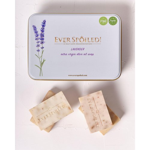 Olive Oil Soap Bar 4 Pack Gift Box, Handmade with Real Lavender Petals - Organic & Vegan
