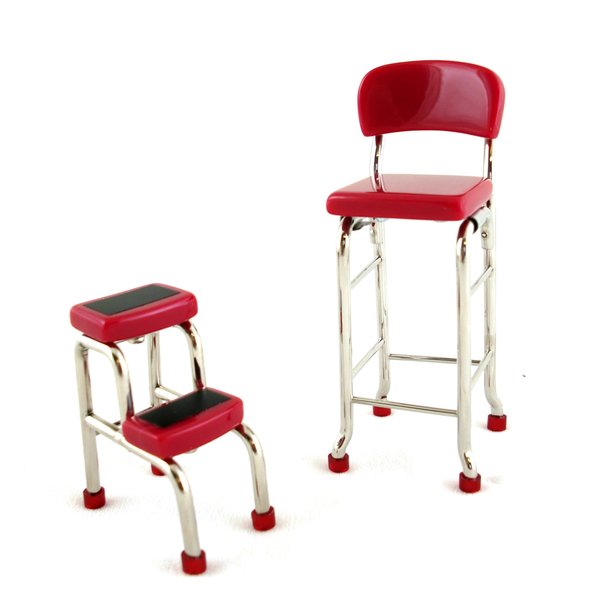Dollhouse Miniature Red Kitchen Step Stool