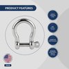 Five Oceans 5/8 Screw Pin Bow Shackles, Stainless Steel Anchor Shackle for Boat, Sailboat FO430