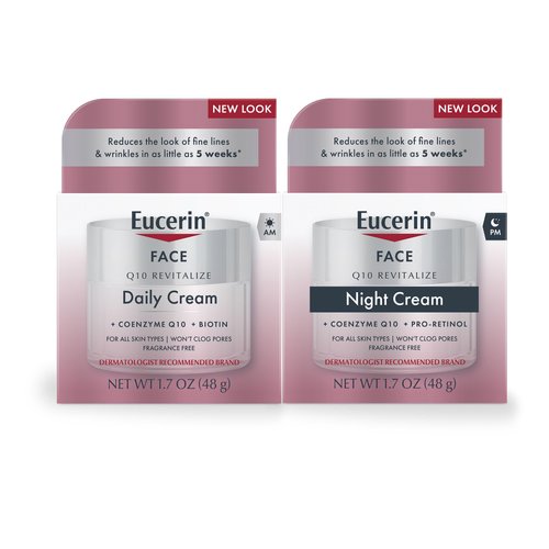 Eucerin Q10 Anti Wrinkle Skin Care Set, Facial Cream for Sensitive Skin, Q10 Anti Wrinkle Face Cream, 1.7 Oz Jar + Q10 Anti Wrinkle Night Cream with Pro-Retinol, 1.7 Oz Jar