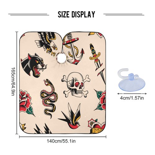 Kigai Hair Cutting Cape for Men & Women Old School Tattoo Waterproof Barber Cape Professional Hairdressing Salon Styling Cape with Adjustable Closure Snap