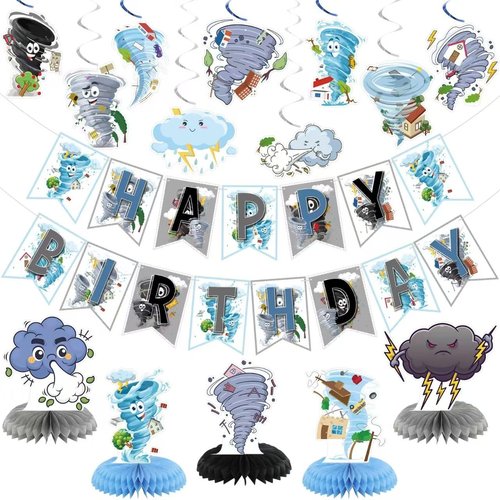 Tornado Birthday Party Decorations, Tornado Party Decorations Includes Happy Birthday Banner Tornado Hanging Swirls Tornado Honeycomb Centerpiece Tornado Birthday Party Supplies