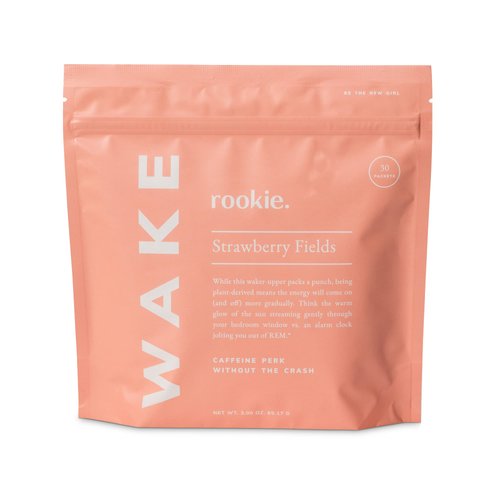 Rookie Wellness Wake - Natural Energy Drink Powder with 125 mg of Caffeine from Green Tea Extract, B-Complex Vitamins, Ashwagandha Extract, & Guarana Extract (30 Servings, Strawberry Fields)