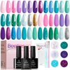 Beetles Summer Mermaid Gel Nail Polish Set, 20 Colors Blue Green Pink Purple Shimmery Glitter Summer Gel Polish Kit with Base Gel Top Coat Nail Art Brushes Soak off Uv Nail Gel Gift for Girls
